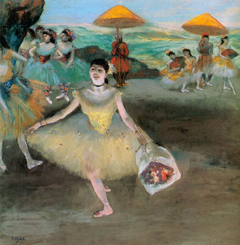 Dancer with a Bouquet Bowing c 1877 - Edgar Degas reproduction oil painting