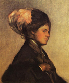 Pink Feather Brown Veil 1908 - Joseph de Camp reproduction oil painting