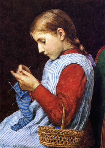 Girl Knitting - Julian Alden Weir reproduction oil painting