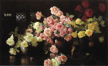 Roses c1890 - Joseph de Camp reproduction oil painting