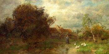 Impressionist Landscape Figures Ducks - Desire Thomassin reproduction oil painting
