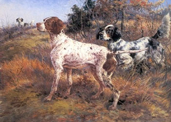 A German Short Haired Pointer and Two English Setters in a Landscape - Edmund Henry Osthaus reproduction oil painting