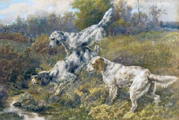 English Setters at a Stream - Edmund Henry Osthaus reproduction oil painting