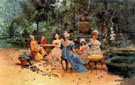 Familiar Scene in the Garden A - Eugenio Lucas Villamil reproduction oil painting