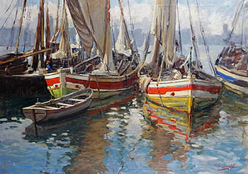 Harbour Scene - Gaetano Esposito reproduction oil painting