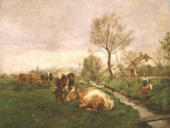Landscape with Cows and A Stream - Karl Stuhlmuller reproduction oil painting