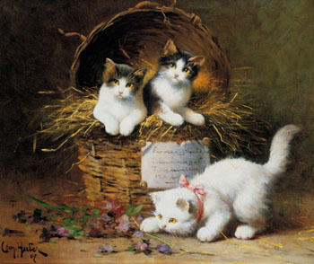 A Basket of Mischief - Leon Charles Huber reproduction oil painting