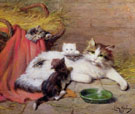 Cat with kittens - Leon Charles Huber reproduction oil painting