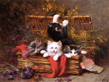 Kittens at Play End - Leon Charles Huber reproduction oil painting