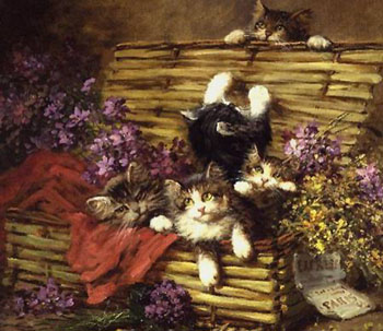 Kittens Play - Leon Charles Huber reproduction oil painting