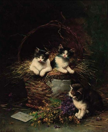 Playful Kittens - Leon Charles Huber reproduction oil painting