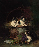 Playful Kittens - Leon Charles Huber reproduction oil painting