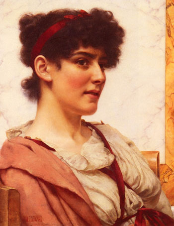 A Classical Beauty en Face - John William Godward reproduction oil painting