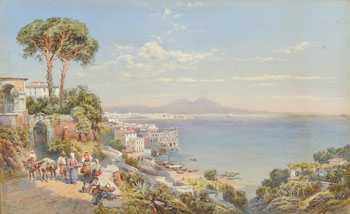 The Bay of Naples with Figures and Donkeys 1892 - Charles Rowbotham reproduction oil painting