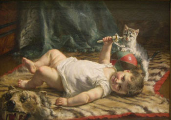 Infant and Kitten - Edgard Farasyn reproduction oil painting