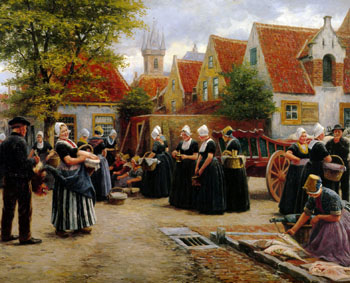 The Fish Market Sun - Henri Houben reproduction oil painting