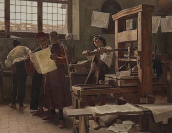 Bernardo Cennini Stampatore Nella Sua Bottega 1906 - Tito Lessi reproduction oil painting