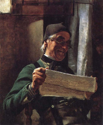 Leyendo El Newpaper - Tito Lessi reproduction oil painting