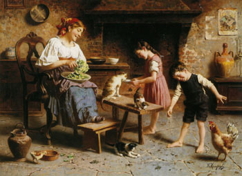 Feeding Time - Eugenio Zampighi reproduction oil painting