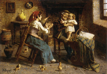 Playing with Grandpa - Eugenio Zampighi reproduction oil painting