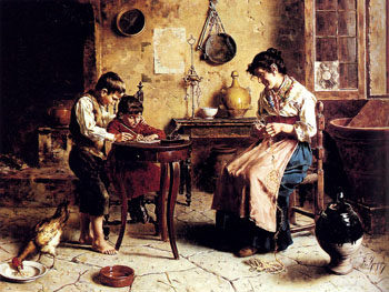 The Writing Lesson - Eugenio Zampighi reproduction oil painting