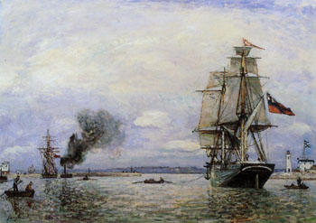 Leaving the Port of Honfleur - Johan Barthold Jongkind reproduction oil painting