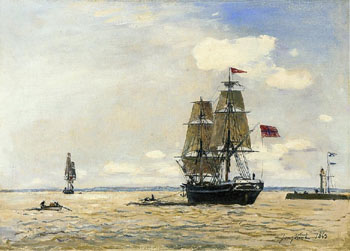 Norwegian Naval Ship Leaving the Port of Honfleur - Johan Barthold Jongkind reproduction oil painting