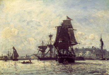 Sailing Ships at Honfleur - Johan Barthold Jongkind reproduction oil painting