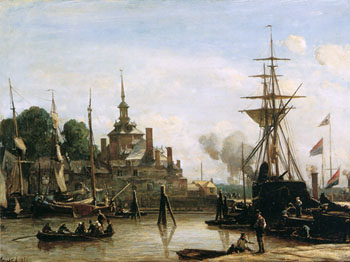 View on Harbour Rotterdam Sun - Johan Barthold Jongkind reproduction oil painting