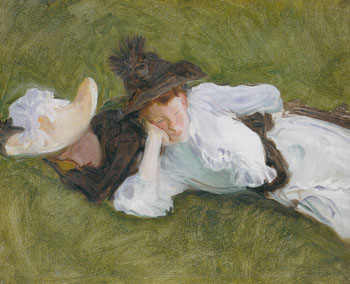 Two Girls on a Lawn 1889 - John Singer Sargent reproduction oil painting