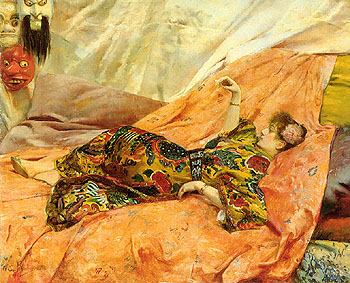 A Portrait of Sarah Bernhardt Reclining in a Chinois Interior - Georges Antoine Rochegrosse reproduction oil painting