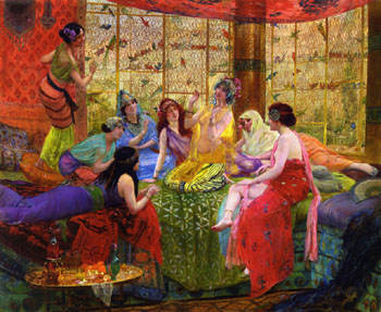 Harem Girls in an Aviary - Georges Antoine Rochegrosse reproduction oil painting
