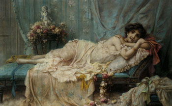 Reclining Beauty - Hans Zatzka reproduction oil painting