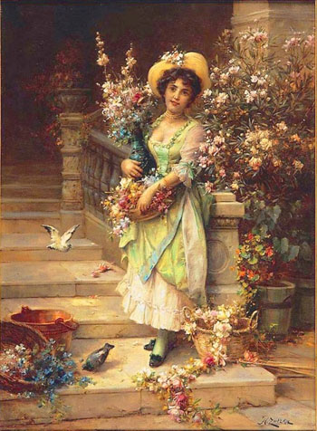 The Flower Seller - Hans Zatzka reproduction oil painting