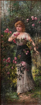 Woman in Rose Garden - Hans Zatzka