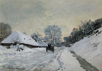 The Cart Snow Covered Road at Honfleur 1867 - Claude Monet reproduction oil painting