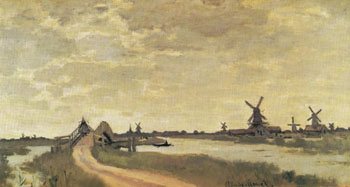 Windmills at Haalderabroek 1871 - Claude Monet reproduction oil painting