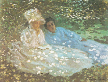 Mme Monet with a Friend in the Garden 1872 - Claude Monet reproduction oil painting