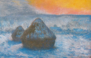 Hay Stacks Sunset Snow Effect 1890 - Claude Monet reproduction oil painting