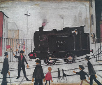 Level Crossing with Train - L-S-Lowry reproduction oil painting