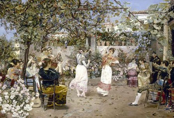 A Fiesta on a Sevillan Terrace - Jose Gallegos y Arnosa reproduction oil painting