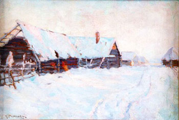 Russian Village in Winter - Konstantin Yakovlevich Kryzhitsky reproduction oil painting