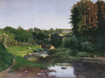 The Village on the River Bank - Konstantin Yakovlevich Kryzhitsky reproduction oil painting