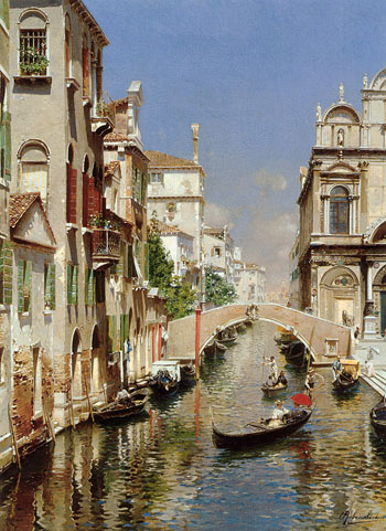 A Venetian Canal with The Scuola Grande Di San Marco and Campo San Giovanni E Paolo Venice - Rubens Santoro reproduction oil painting