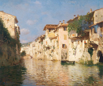 Canale Dell Acqua Morta c1890 - Rubens Santoro reproduction oil painting