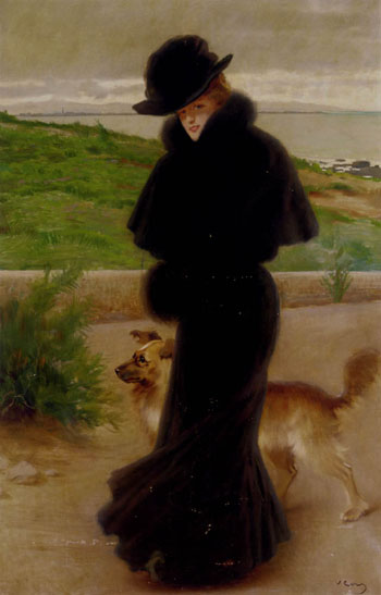 An Elegant Lady with Her Faithful Companion By The Beach - Vittorio Matteo Corcos reproduction oil painting