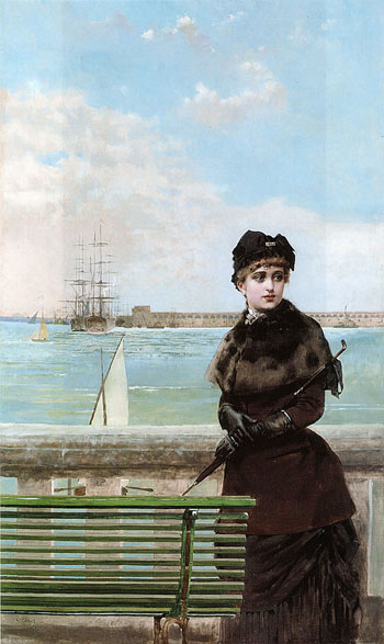 An Elegant Woman at St Malo - Vittorio Matteo Corcos reproduction oil painting