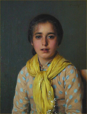 Girl with Yellow Shawl - Vittorio Matteo Corcos reproduction oil painting