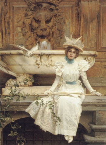 Waiting By The Fountain - Vittorio Matteo Corcos reproduction oil painting