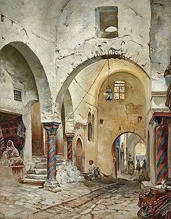 The Souk des Etoffes Tunis - Rudolph Gustav Muller reproduction oil painting